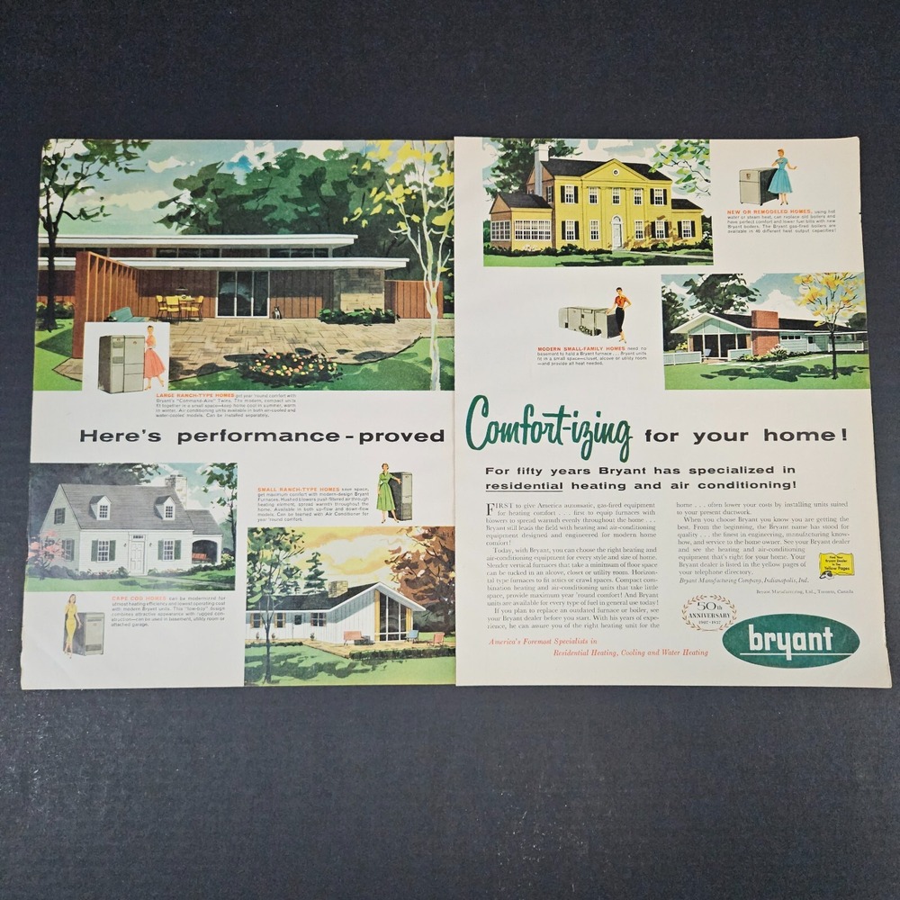 1957‎ Bryant Heating & Cooling Vintage Print Ad Indianapolis IN Water Heaters